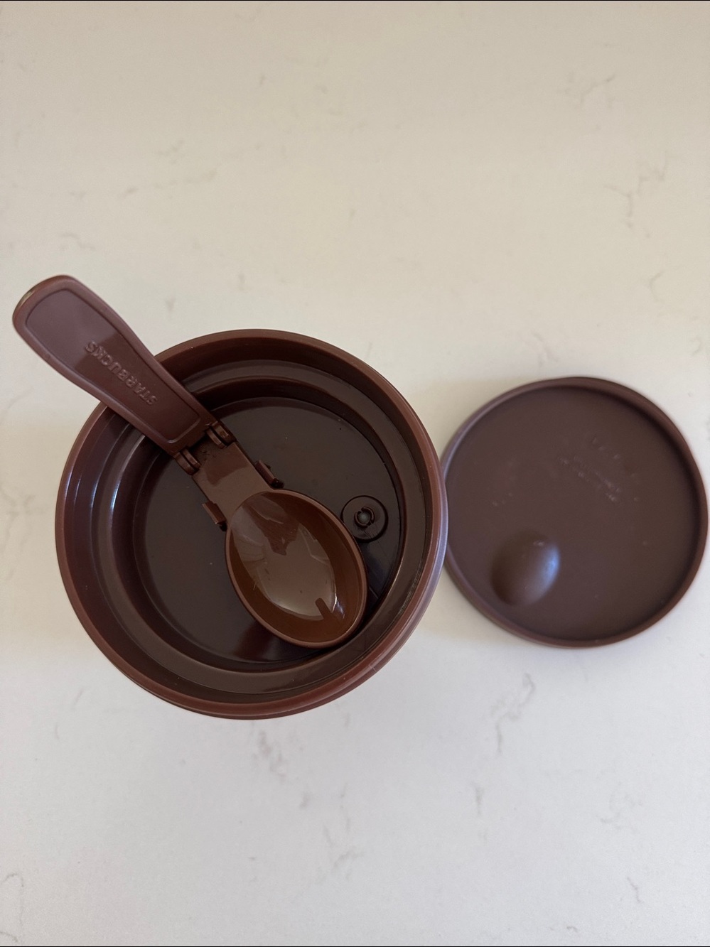Starbucks Gold Travel thermal container with Brown Lid & Spoon 10oz - Picture 3 of 5